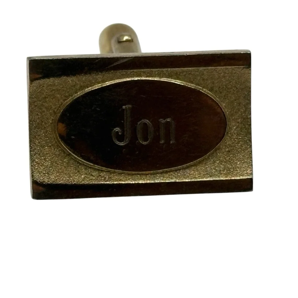Jon Cuff Links Anson Monogram‎ Personalized Engraved Name Letter VTG Gold Tone